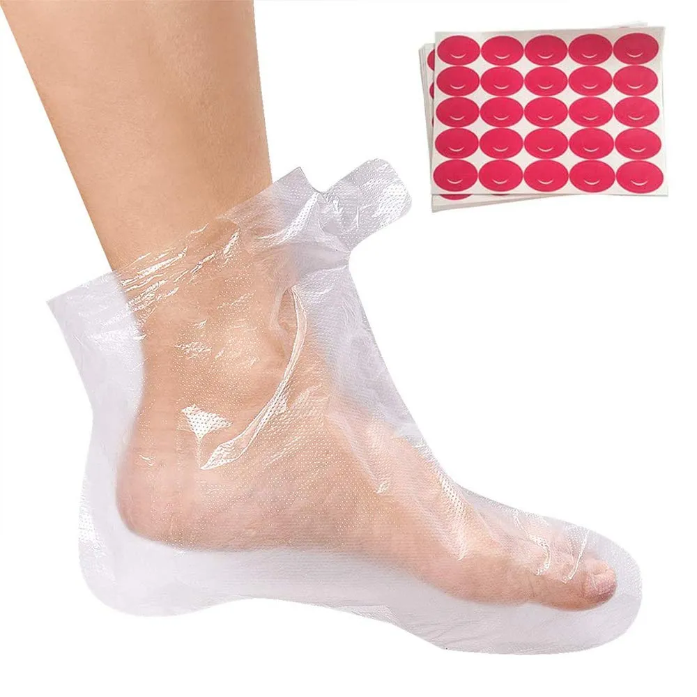 100pcs Clear Plastic Disposable Booties Paraffin Bath Liners for Foot Pedicure Hot Spa Wax Treatment Foot Covers Bags 100pcs Foot Cover