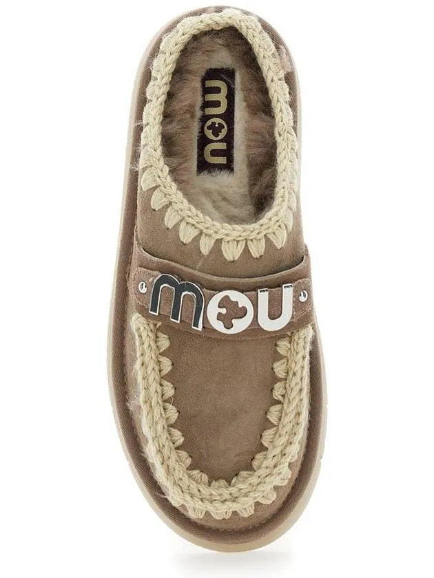 'Bounce' Grey Mules With Logo Lettering And Open Rear In Leather Woman