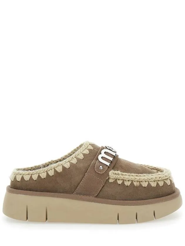 'Bounce' Grey Mules With Logo Lettering And Open Rear In Leather Woman