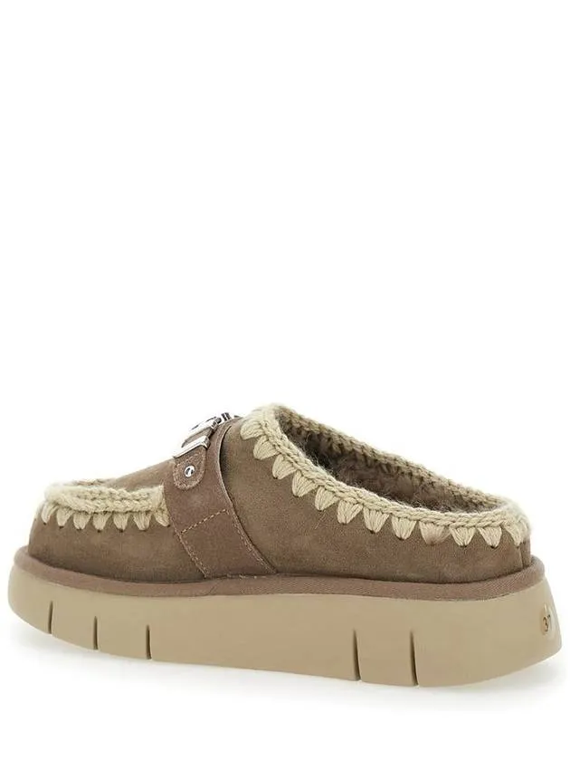 'Bounce' Grey Mules With Logo Lettering And Open Rear In Leather Woman