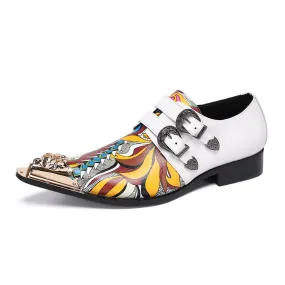 British leather shoes spring men's color matching white brown cowhide business casual single shoes Brock engraved retro formal men's shoes