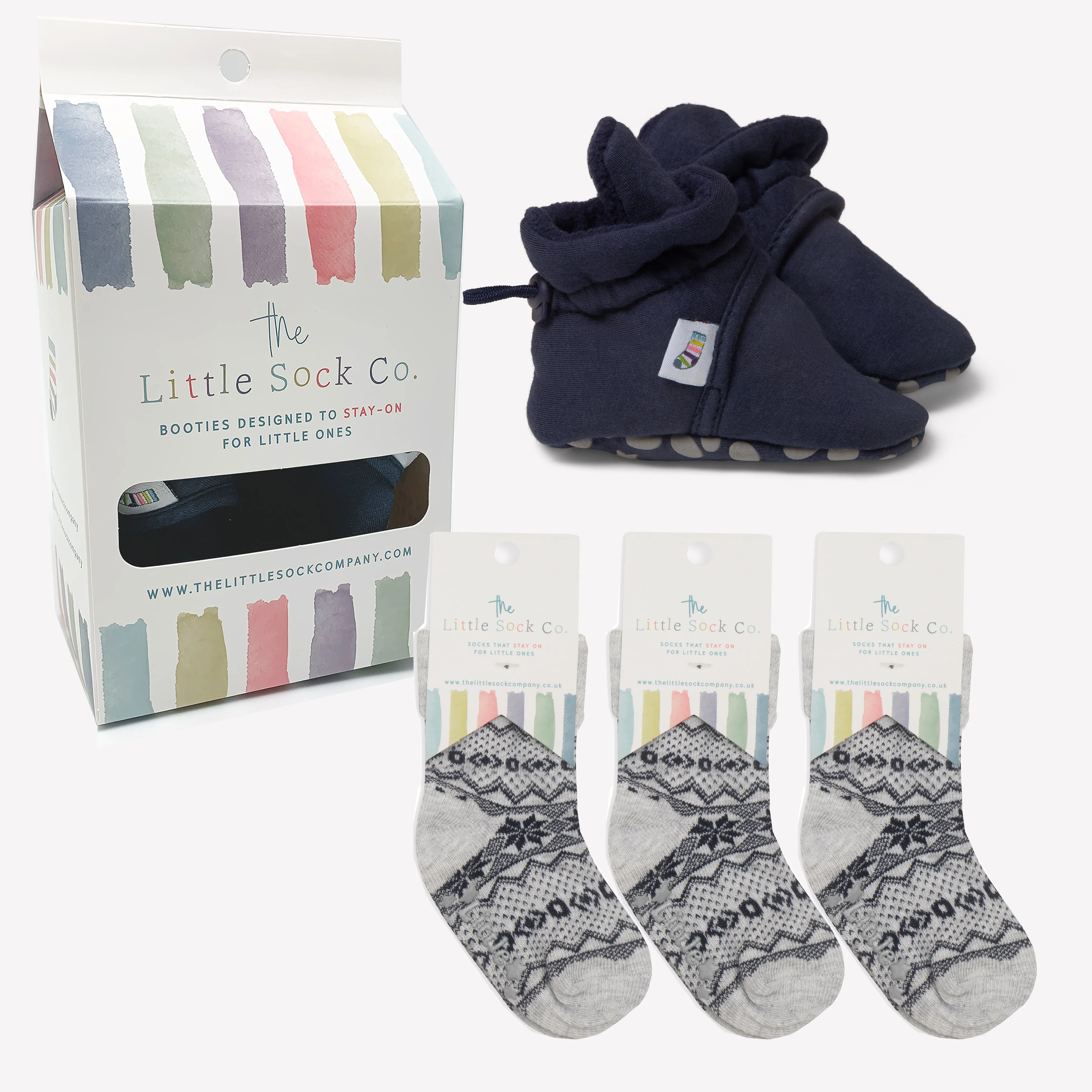 Bundle of Navy Stay-on, Non-Slip Booties & Arctica Non-slip Stay-on Socks