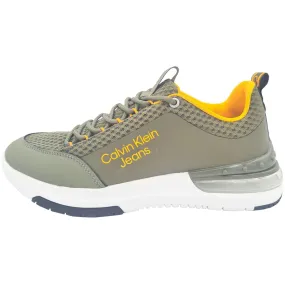 Calvin Klein Jeans Sporty Runner Comfair Olive White Mens Leather Trainers