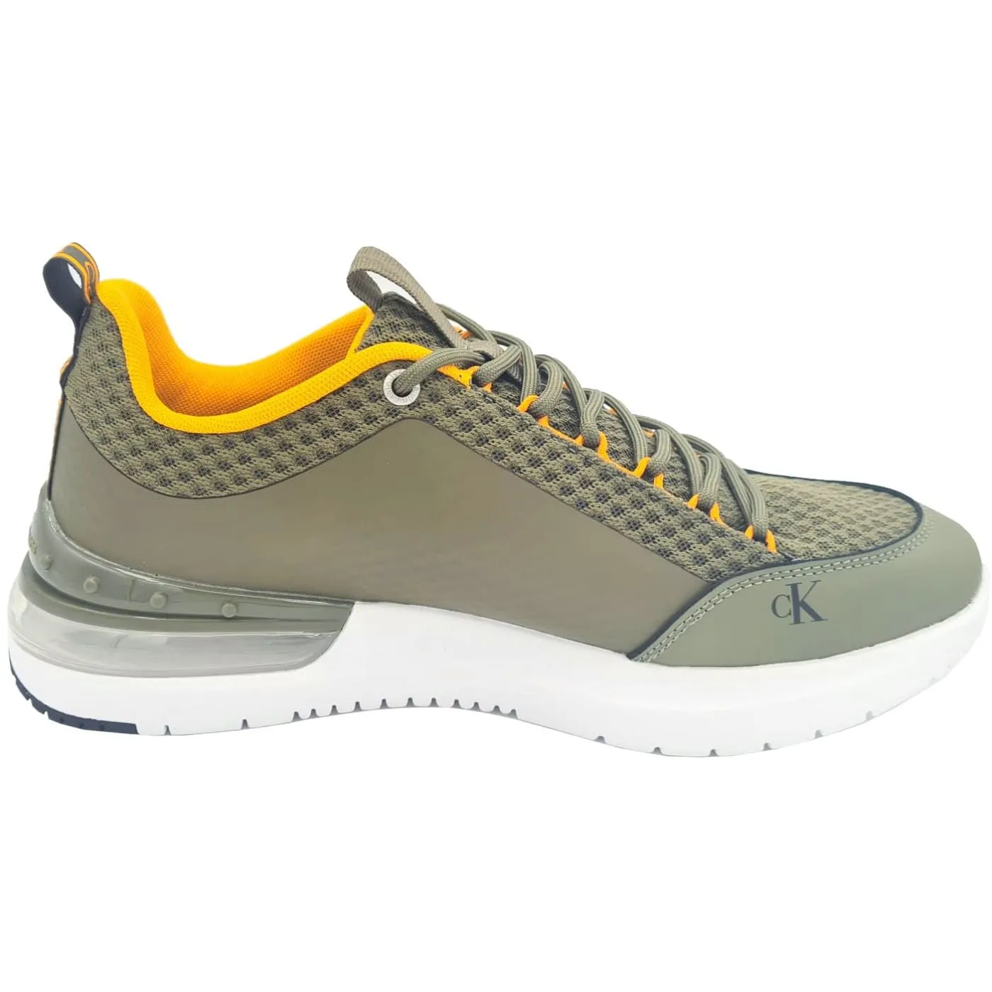 Calvin Klein Jeans Sporty Runner Comfair Olive White Mens Leather Trainers
