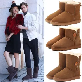 Casual classic warm wear-resistant anti-slip Genuine Leather men's and womens snow boots