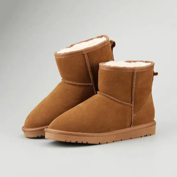 Casual classic warm wear-resistant anti-slip Genuine Leather men's and womens snow boots