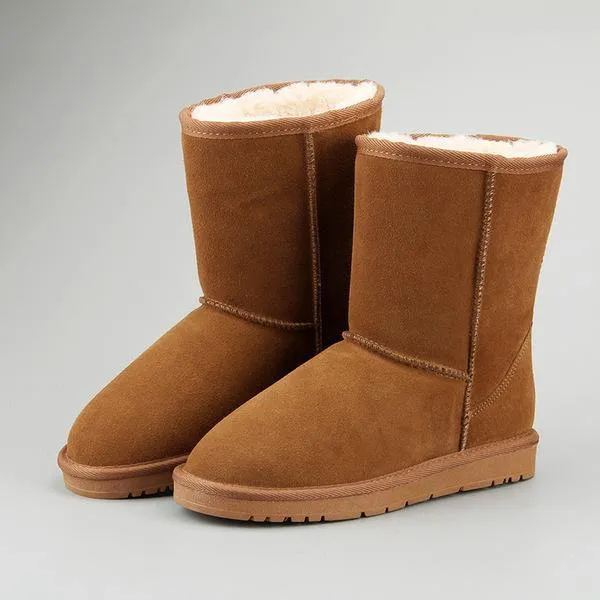 Casual classic warm wear-resistant anti-slip Genuine Leather men's and womens snow boots