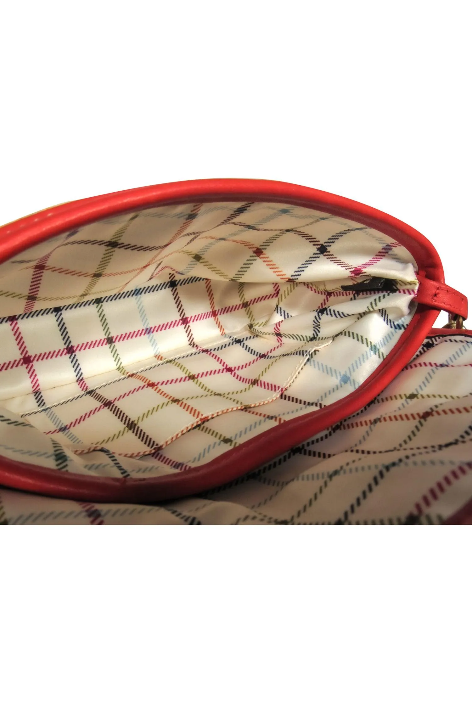 Coach - Tan, Red & Cream Woven Straw & Leather Convertible Wristlet