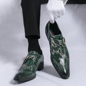 Cross-border large size men's high heel leather shoes men 2024 spring and autumn new men's height-enhancing nightclub trendy snakeskin leather shoes