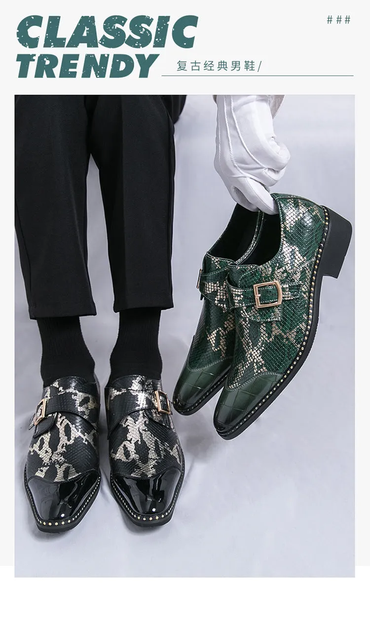 Cross-border large size men's high heel leather shoes men 2024 spring and autumn new men's height-enhancing nightclub trendy snakeskin leather shoes