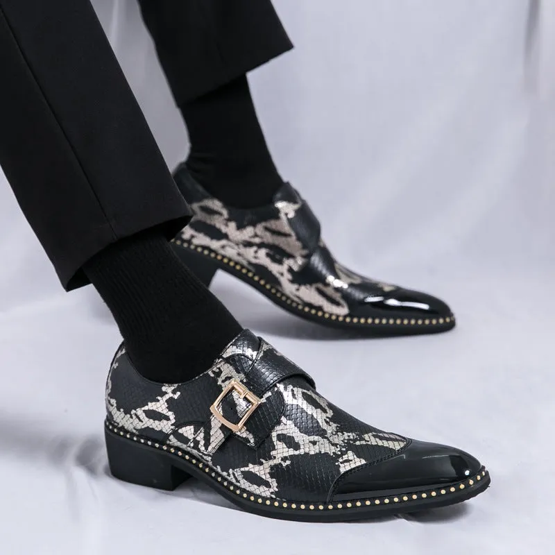 Cross-border large size men's high heel leather shoes men 2024 spring and autumn new men's height-enhancing nightclub trendy snakeskin leather shoes