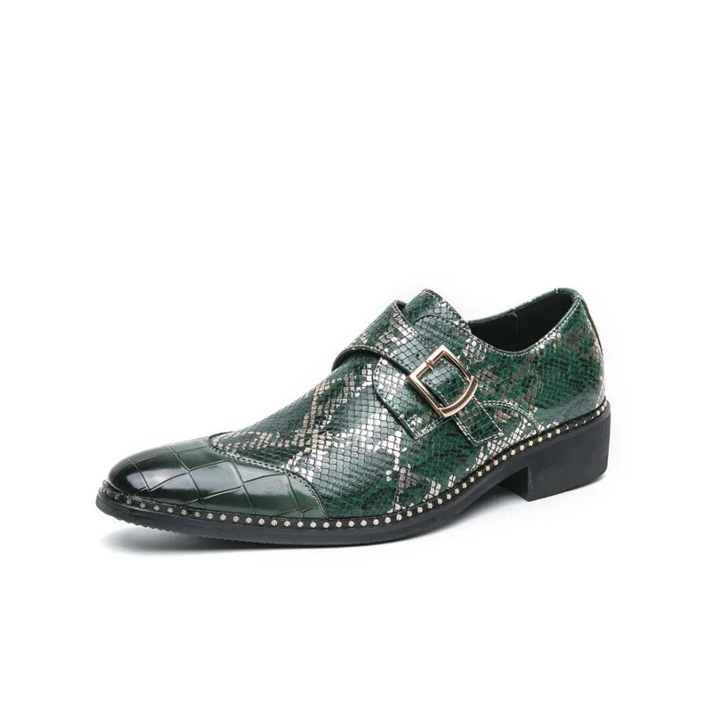 Cross-border large size men's high heel leather shoes men 2024 spring and autumn new men's height-enhancing nightclub trendy snakeskin leather shoes