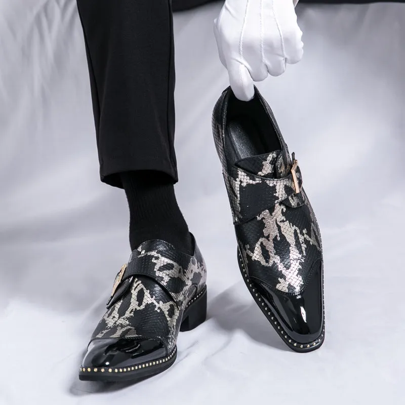 Cross-border large size men's high heel leather shoes men 2024 spring and autumn new men's height-enhancing nightclub trendy snakeskin leather shoes