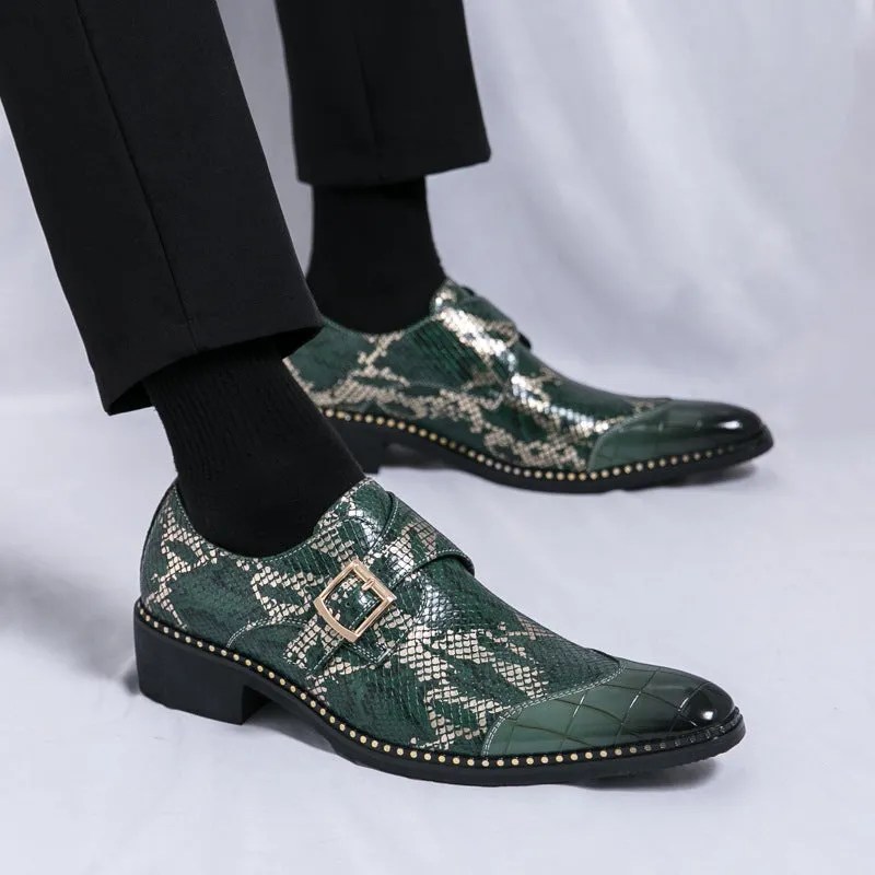 Cross-border large size men's high heel leather shoes men 2024 spring and autumn new men's height-enhancing nightclub trendy snakeskin leather shoes