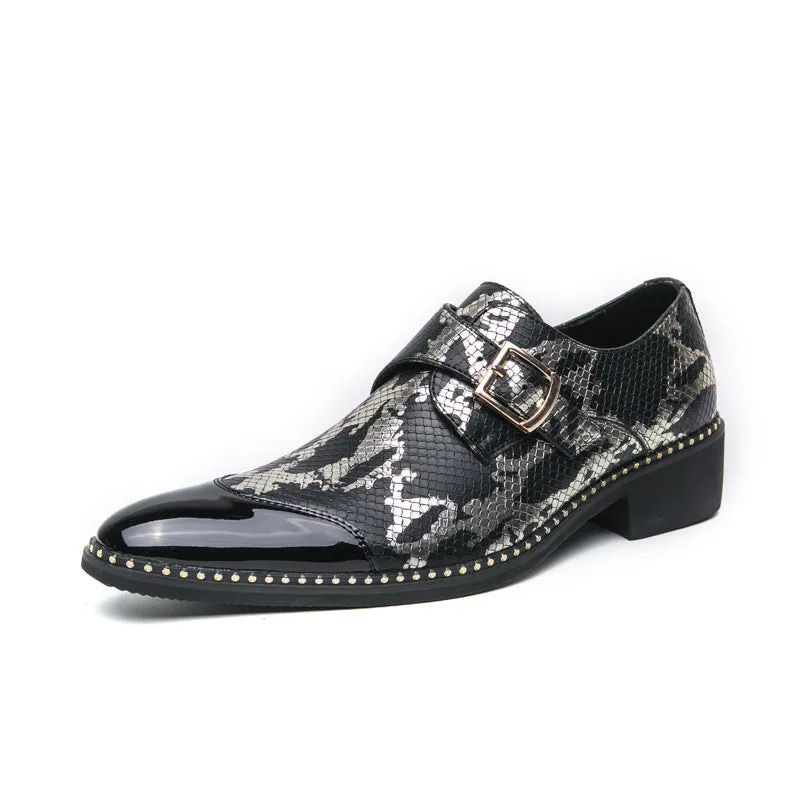 Cross-border large size men's high heel leather shoes men 2024 spring and autumn new men's height-enhancing nightclub trendy snakeskin leather shoes