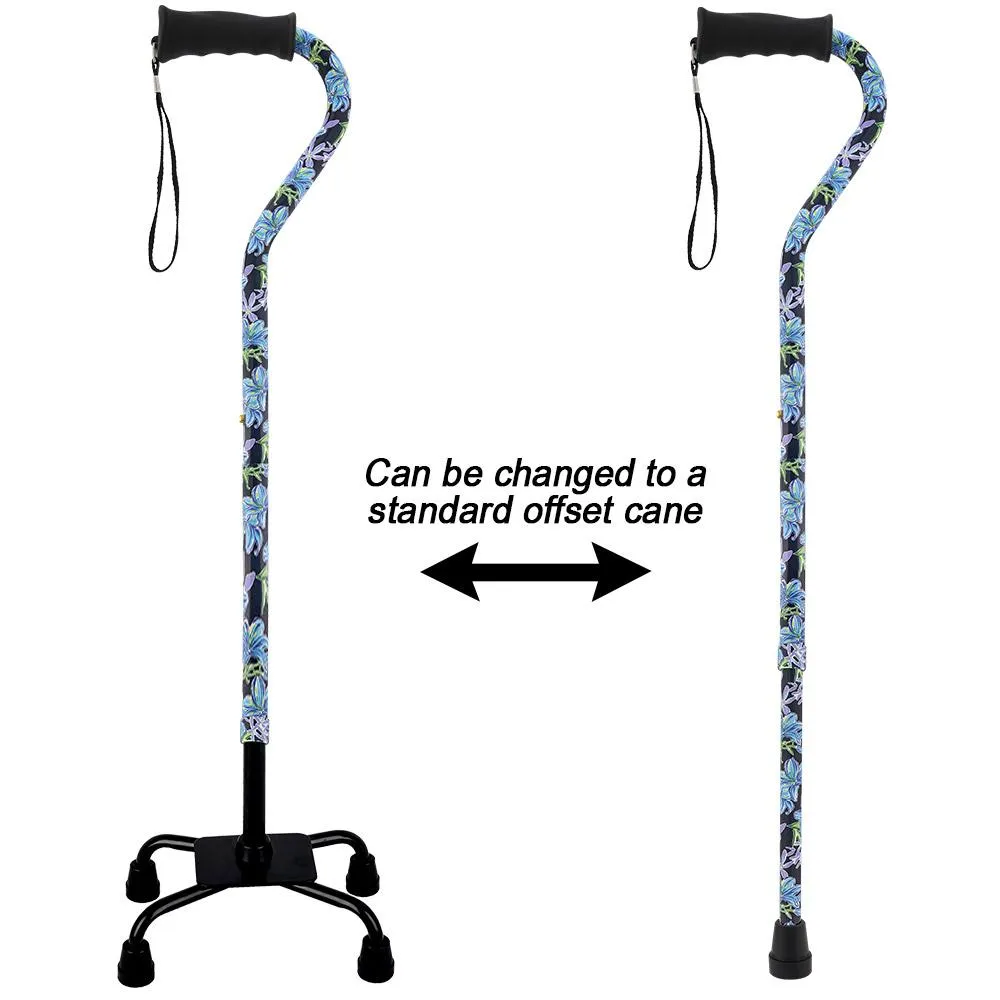 Dark Blue Vivienne May Convertible Quad Base Walking Cane with Comfort Grip - Adjustable Shaft