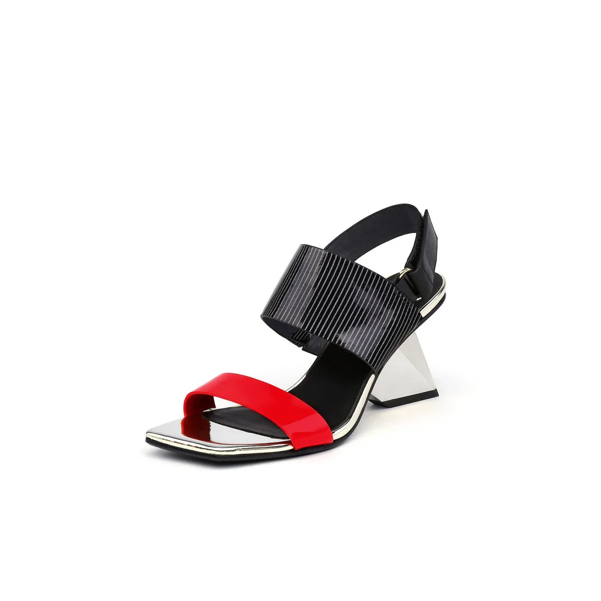 Geometic Heel Fusion Strap Slingback Sandals