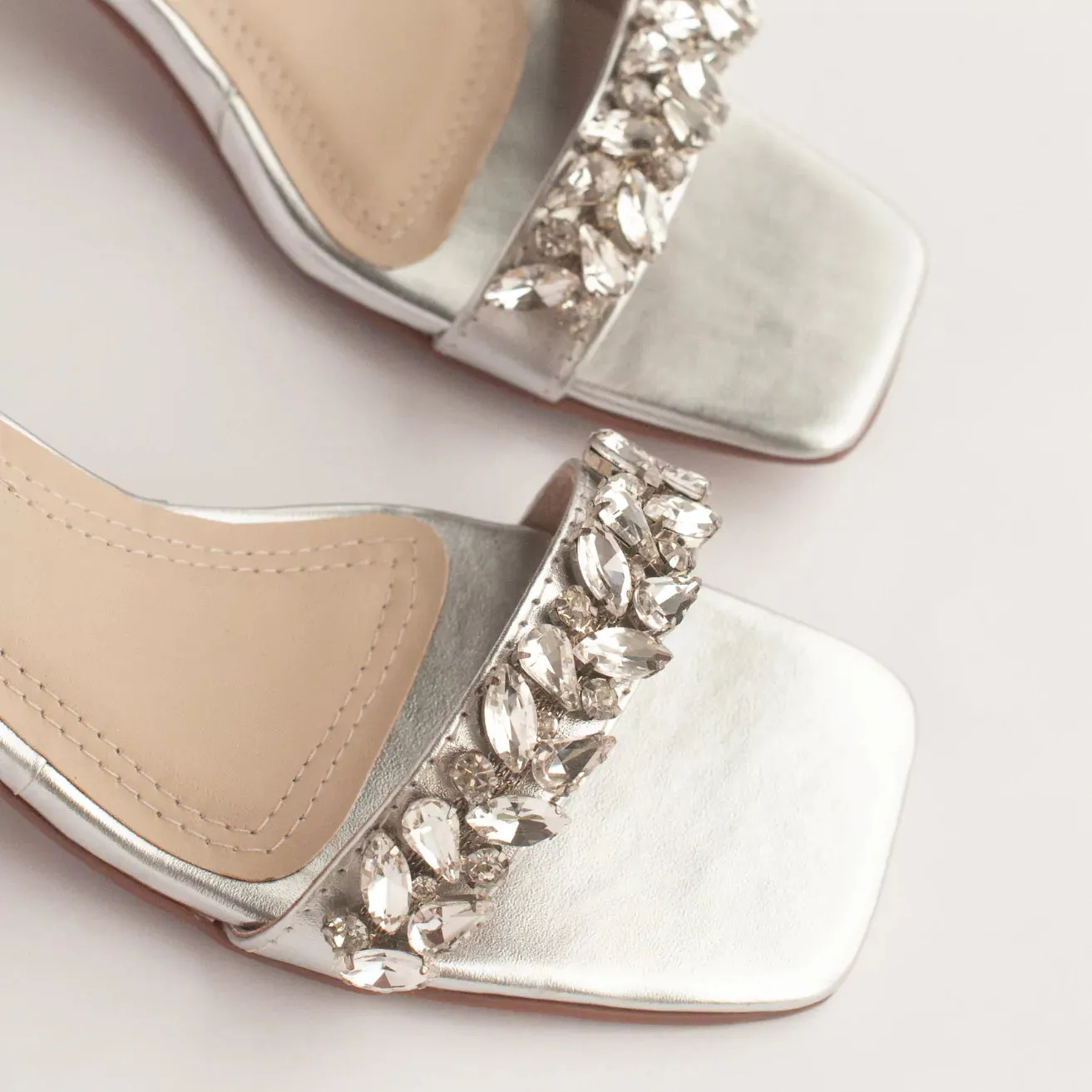 GLITTER Silver Rhinestone Block Heels