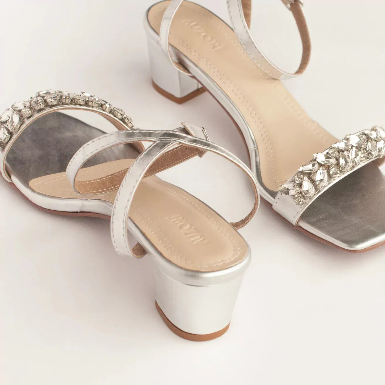 GLITTER Silver Rhinestone Block Heels
