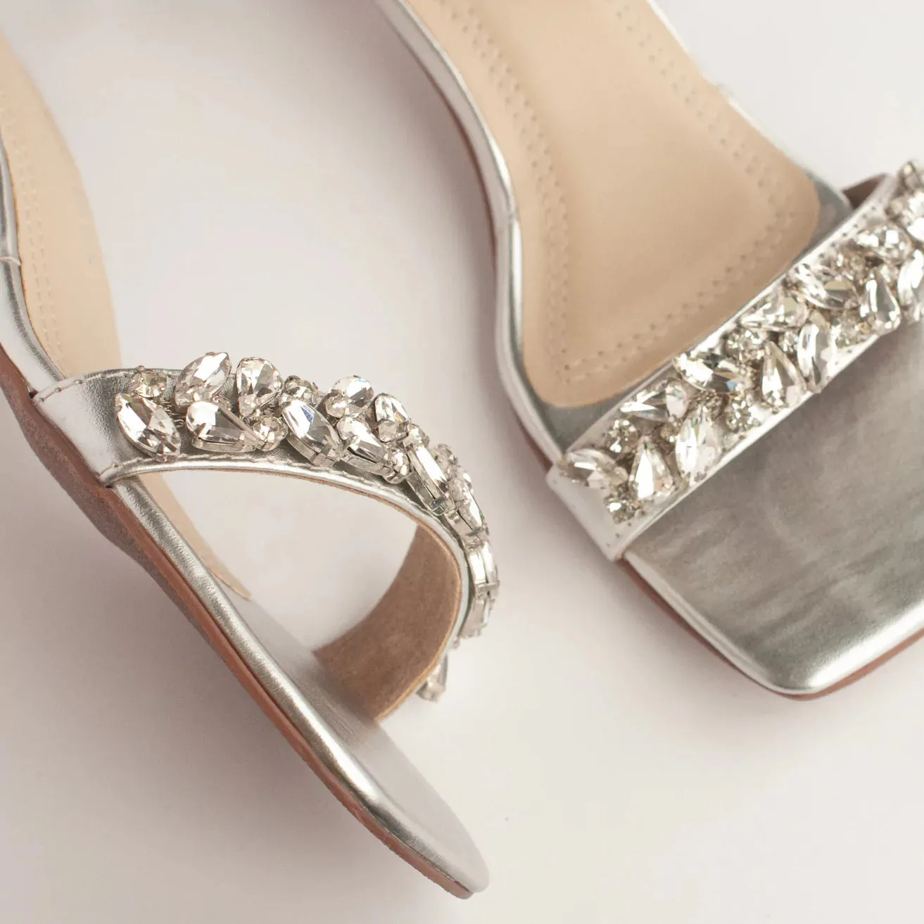 GLITTER Silver Rhinestone Block Heels