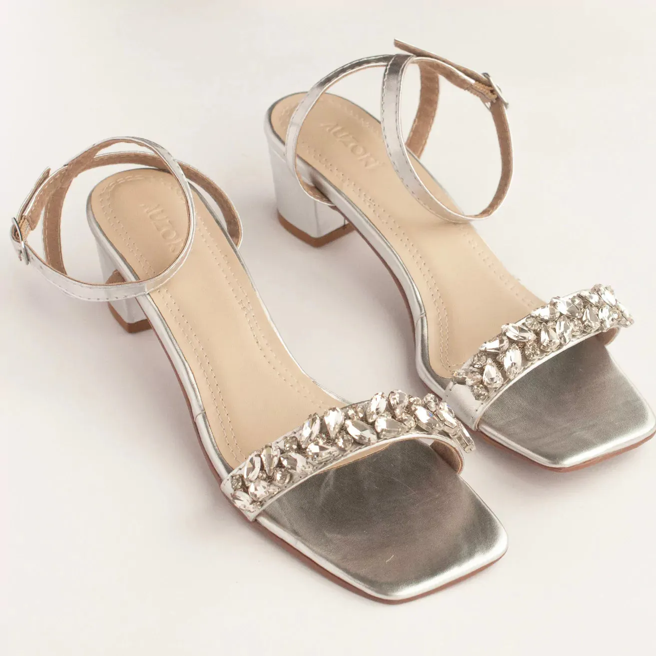 GLITTER Silver Rhinestone Block Heels
