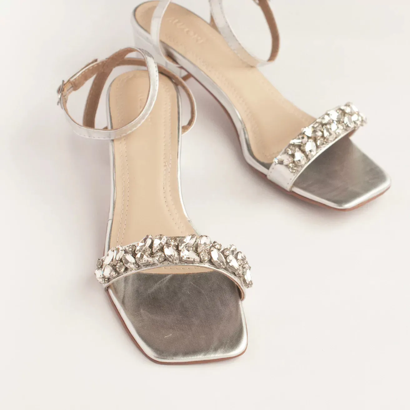 GLITTER Silver Rhinestone Block Heels