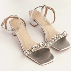 GLITTER Silver Rhinestone Block Heels