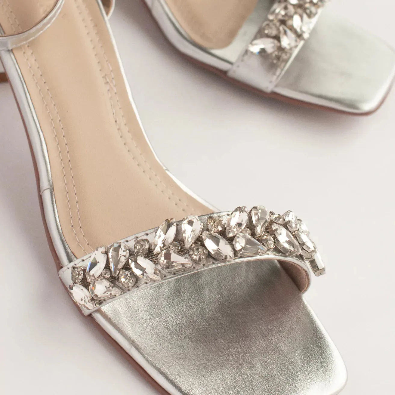 GLITTER Silver Rhinestone Block Heels