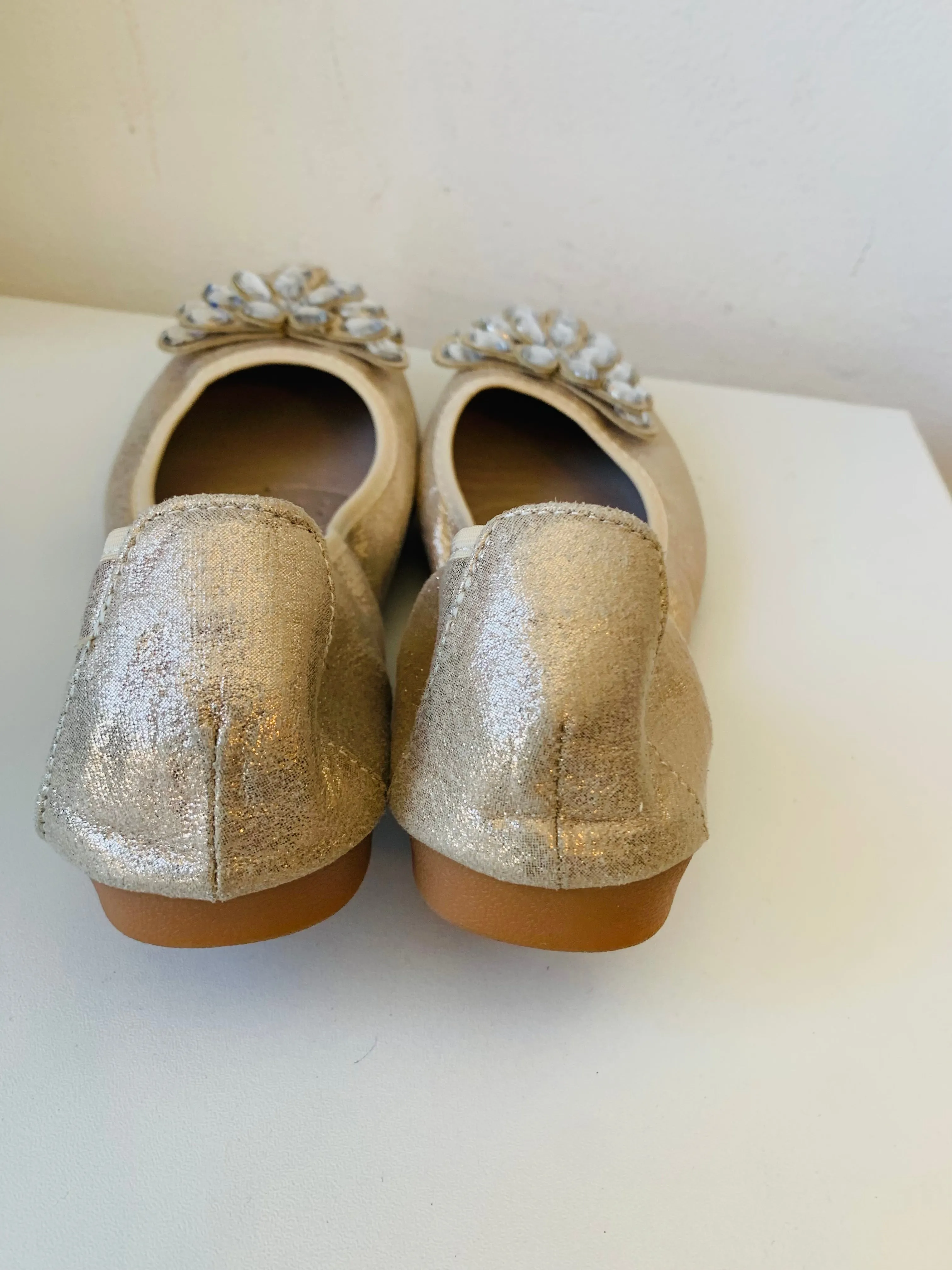 Guansito Gold Metallic Rhinestone Foldable Ballet Flats Size 39