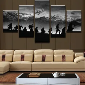 Hikers On Snow Mountain Wall Art Canvas Printing - 5 Panels