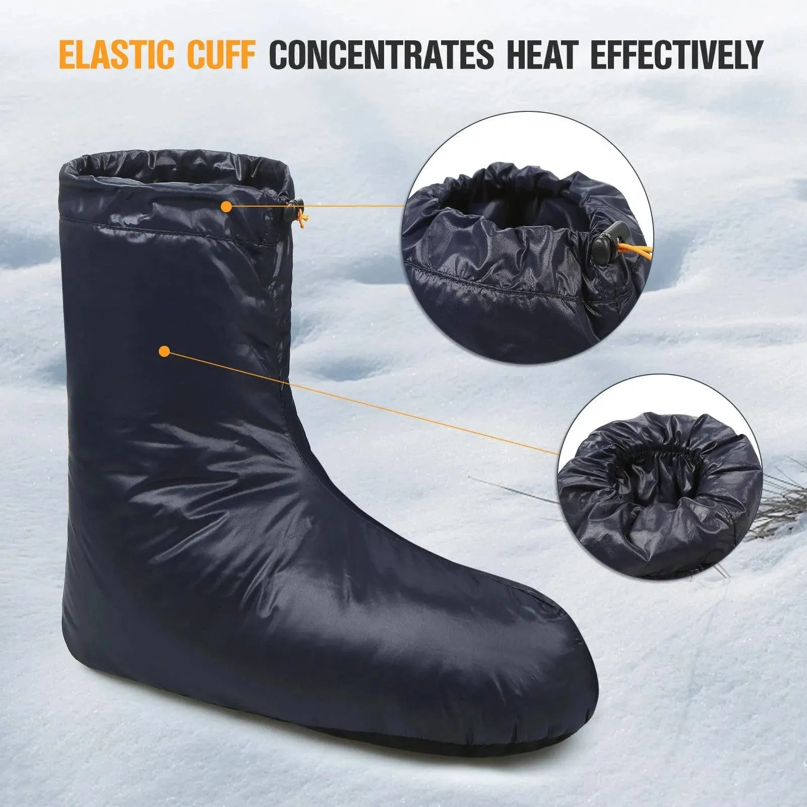 Lixada Winter Down Booties Socks Warm Soft Windproof Sleeping Slippers with Adjustable Drawstring with Storage Bag for Camping