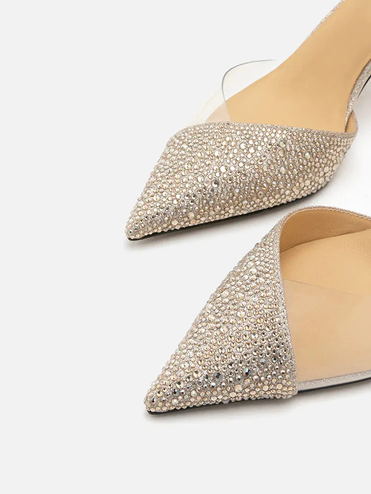 Madeline Crystal V-Cut Ankle Strap Pump Heels