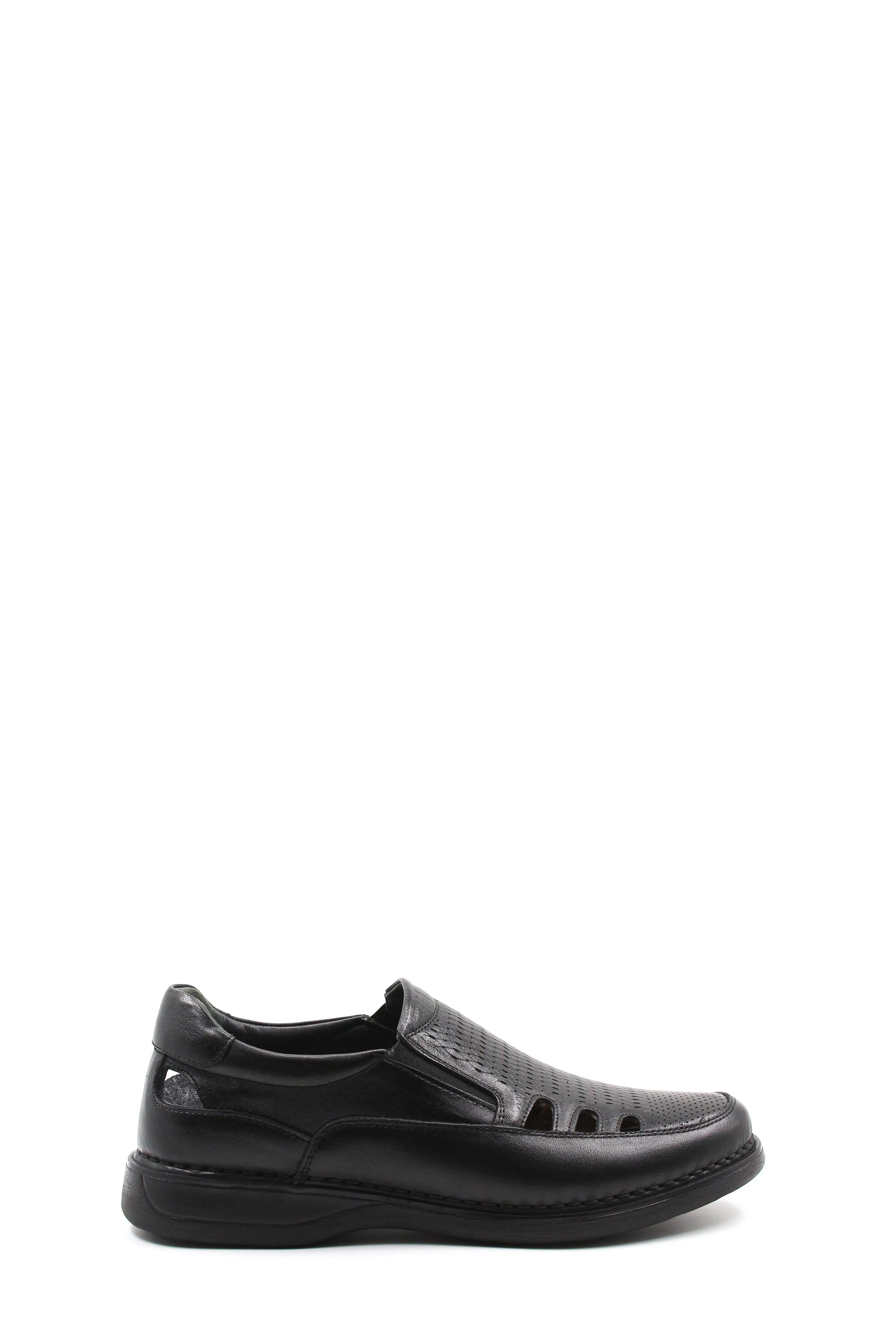 Men's Black Orthopedic Leather Sandals - Wessi