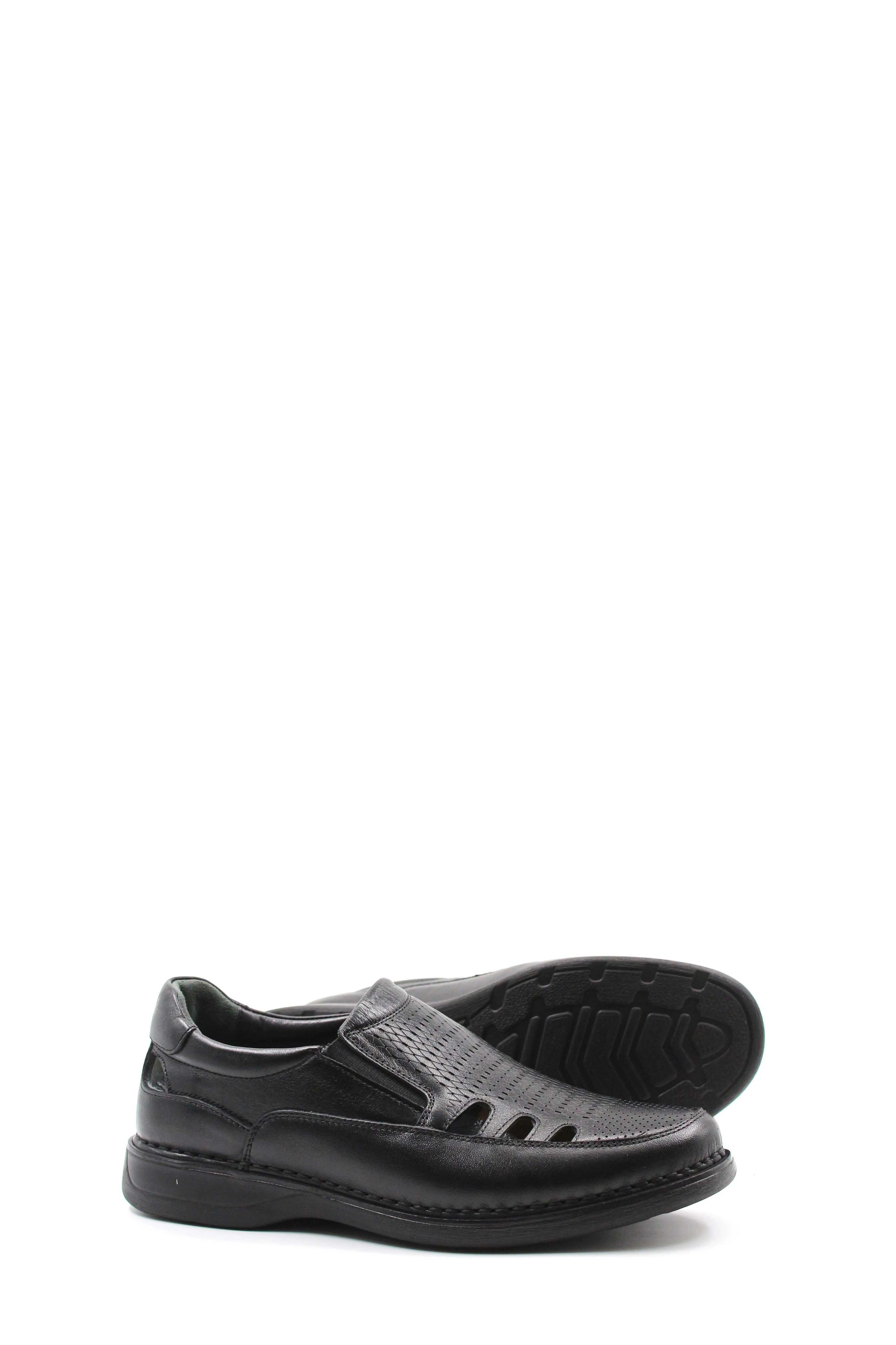 Men's Black Orthopedic Leather Sandals - Wessi