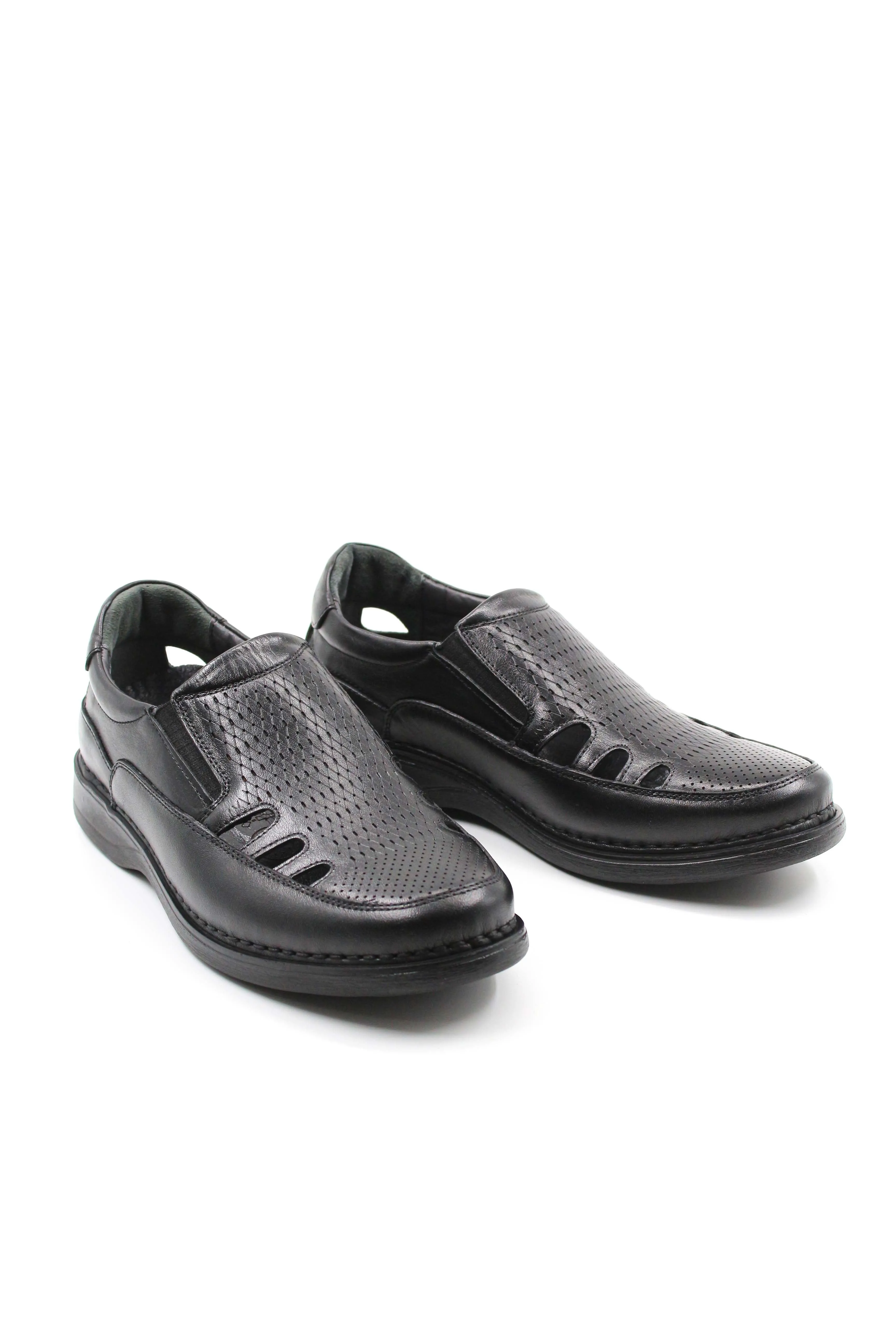 Men's Black Orthopedic Leather Sandals - Wessi