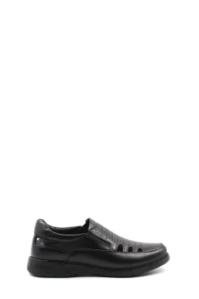 Men's Black Orthopedic Leather Sandals - Wessi