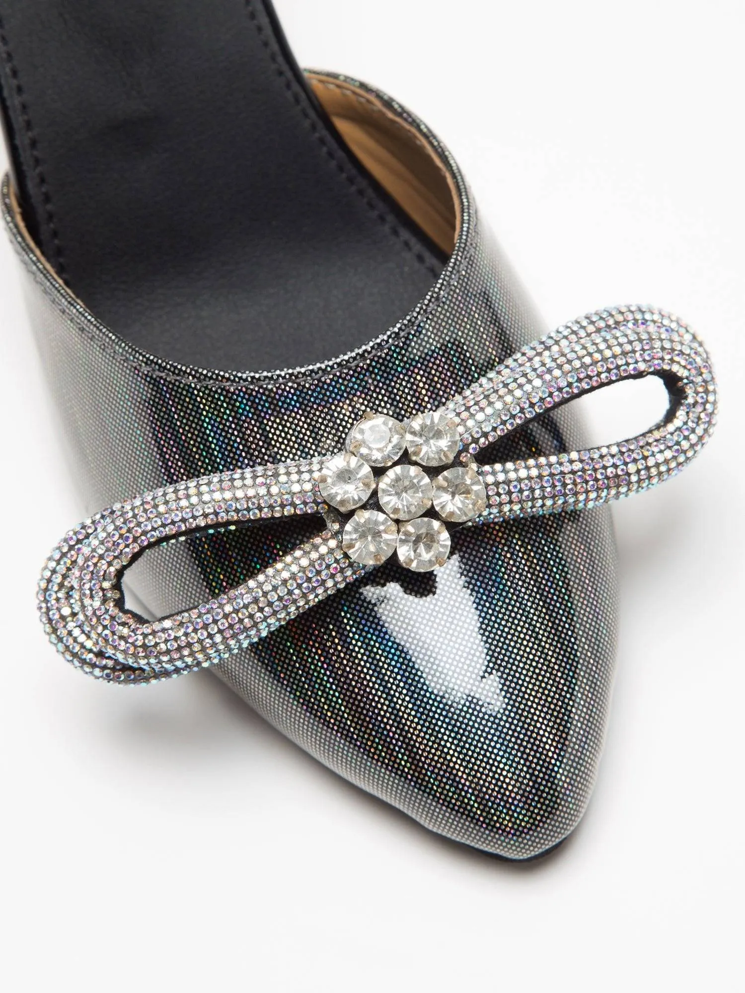 Metallic Grey Embellished Bow Heels
