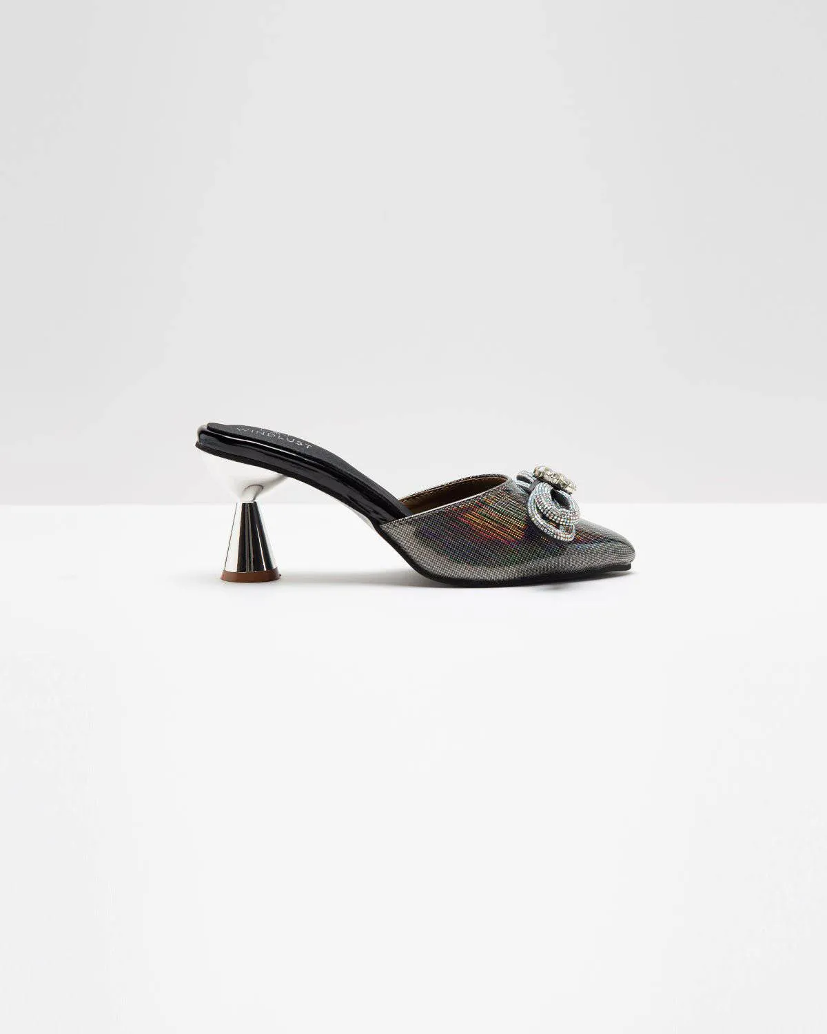 Metallic Grey Embellished Bow Heels