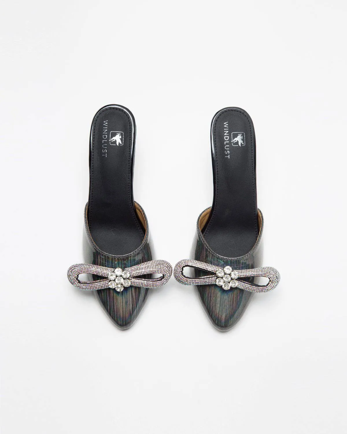 Metallic Grey Embellished Bow Heels