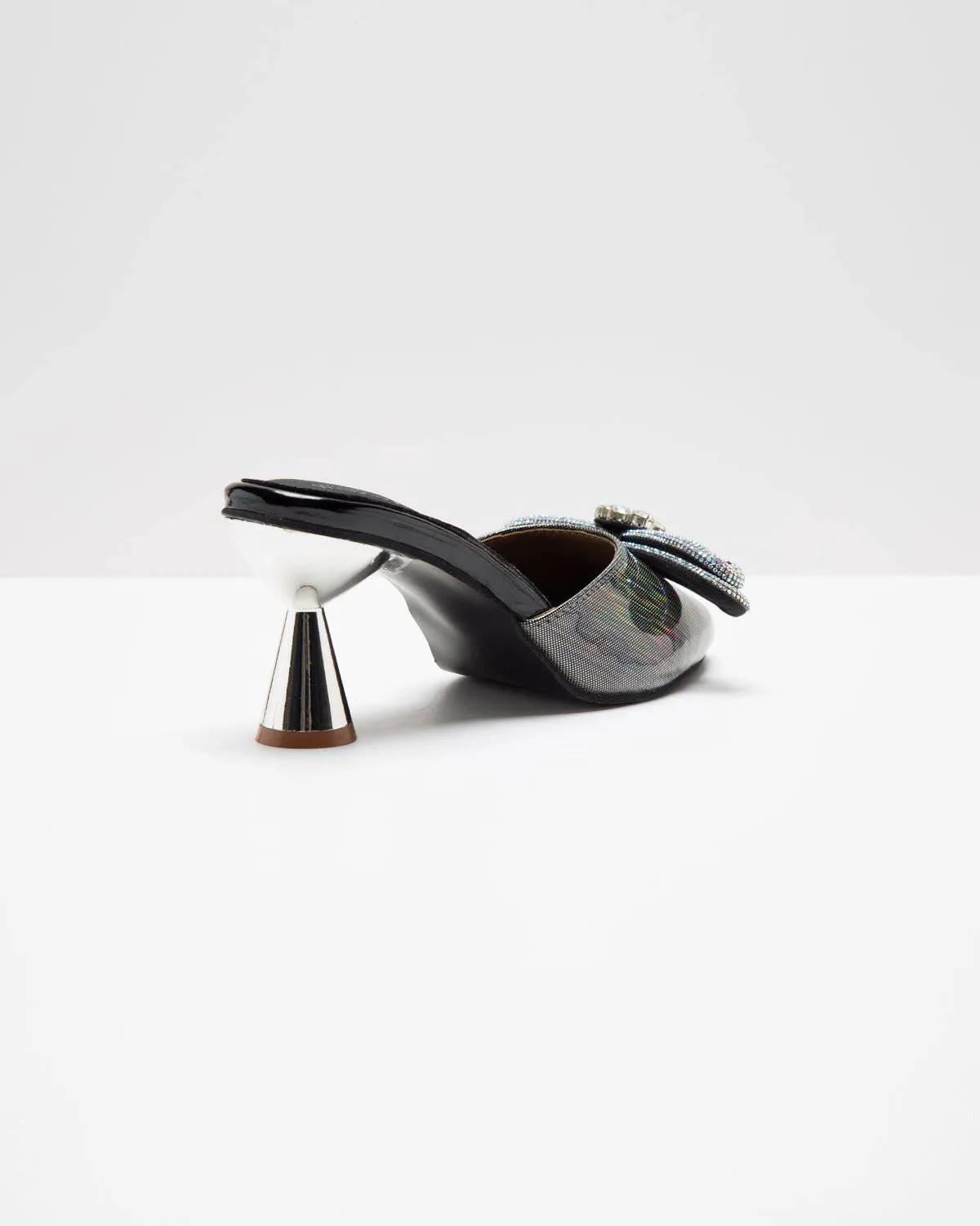 Metallic Grey Embellished Bow Heels