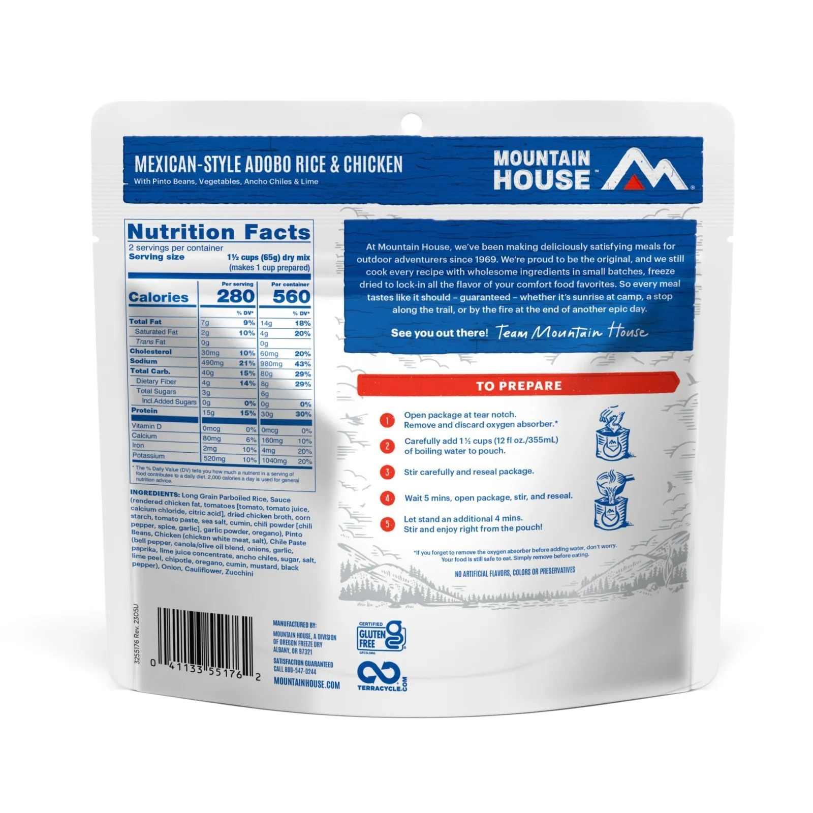 Mountain House Mexican-Style Adobo Rice & Chicken Pouch - Pack of 6 | Easy Camping Food (Gluten-Free!)