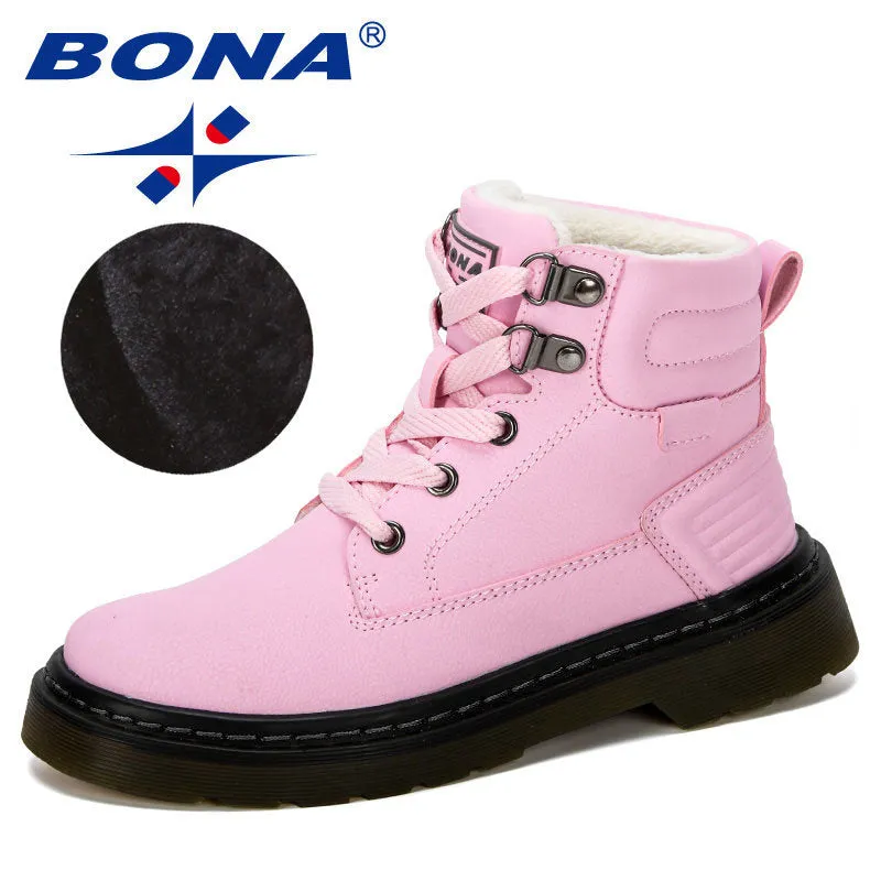 New Designer Leather Motorcycle Boots Winter Kids Snow Boots