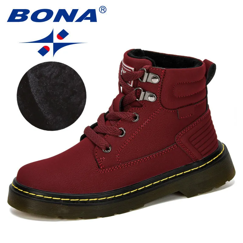 New Designer Leather Motorcycle Boots Winter Kids Snow Boots