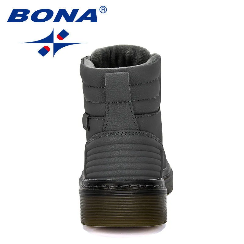 New Designer Leather Motorcycle Boots Winter Kids Snow Boots