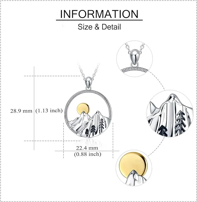 NEW YFN Mountain Necklace Sterling Silver Mountain Range Ocean Wave Pendant Necklace Nature Jewelry Gift for Skiers, Hikers, Campers, Climbers, Nature Lovers and Ocean Lovers, Retails $50