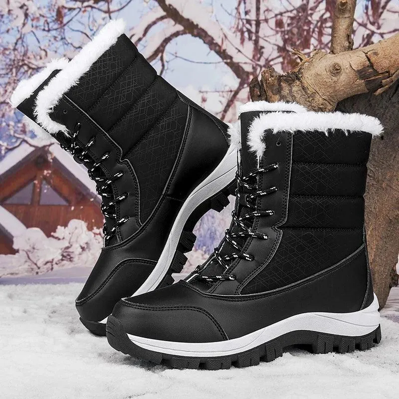 Outdoor Non-slip Women Warm  Waterproof Boots Fashion Designer Plush Snow Boots