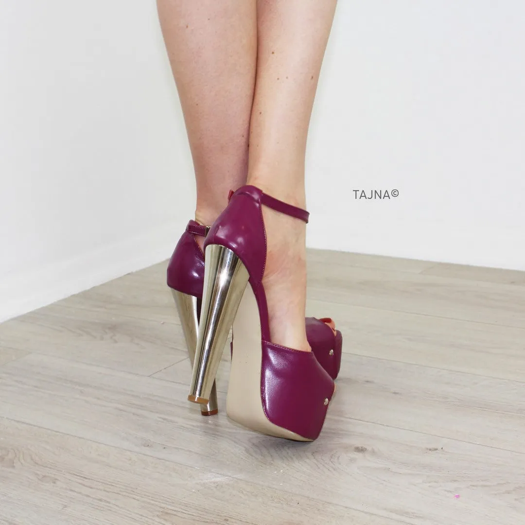 Purple Pink Ankle Strap Metalic Heels