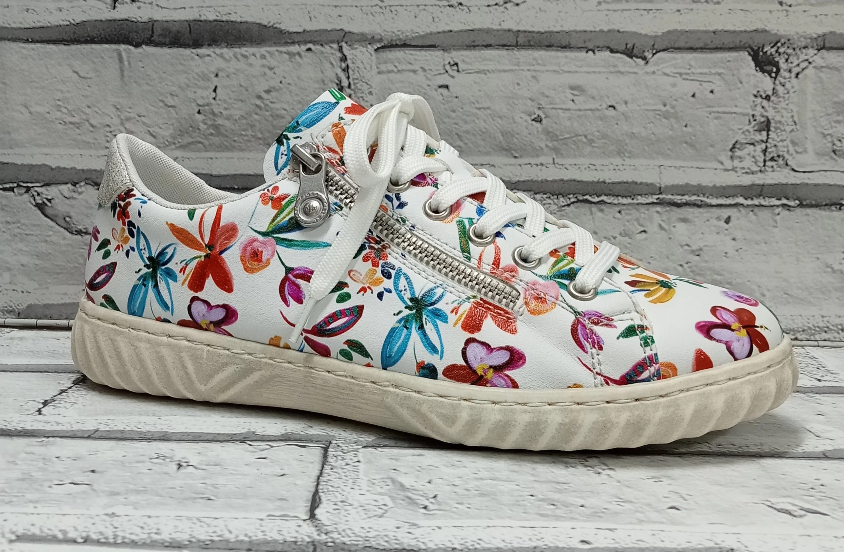 RIEKER - N0900-91 -  LACE UP/ZIP SNEAKER TRAINER - Floral Multi