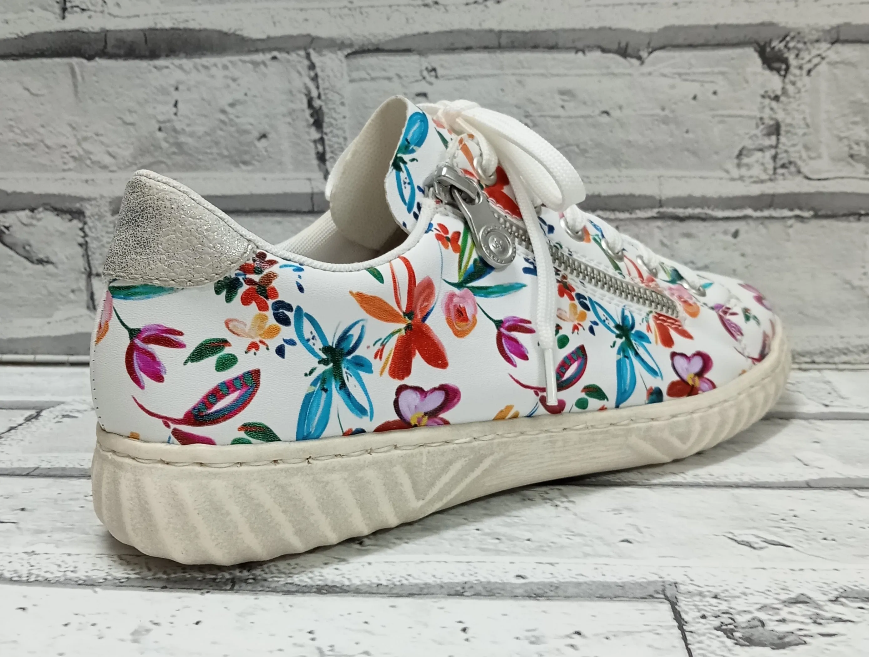 RIEKER - N0900-91 -  LACE UP/ZIP SNEAKER TRAINER - Floral Multi