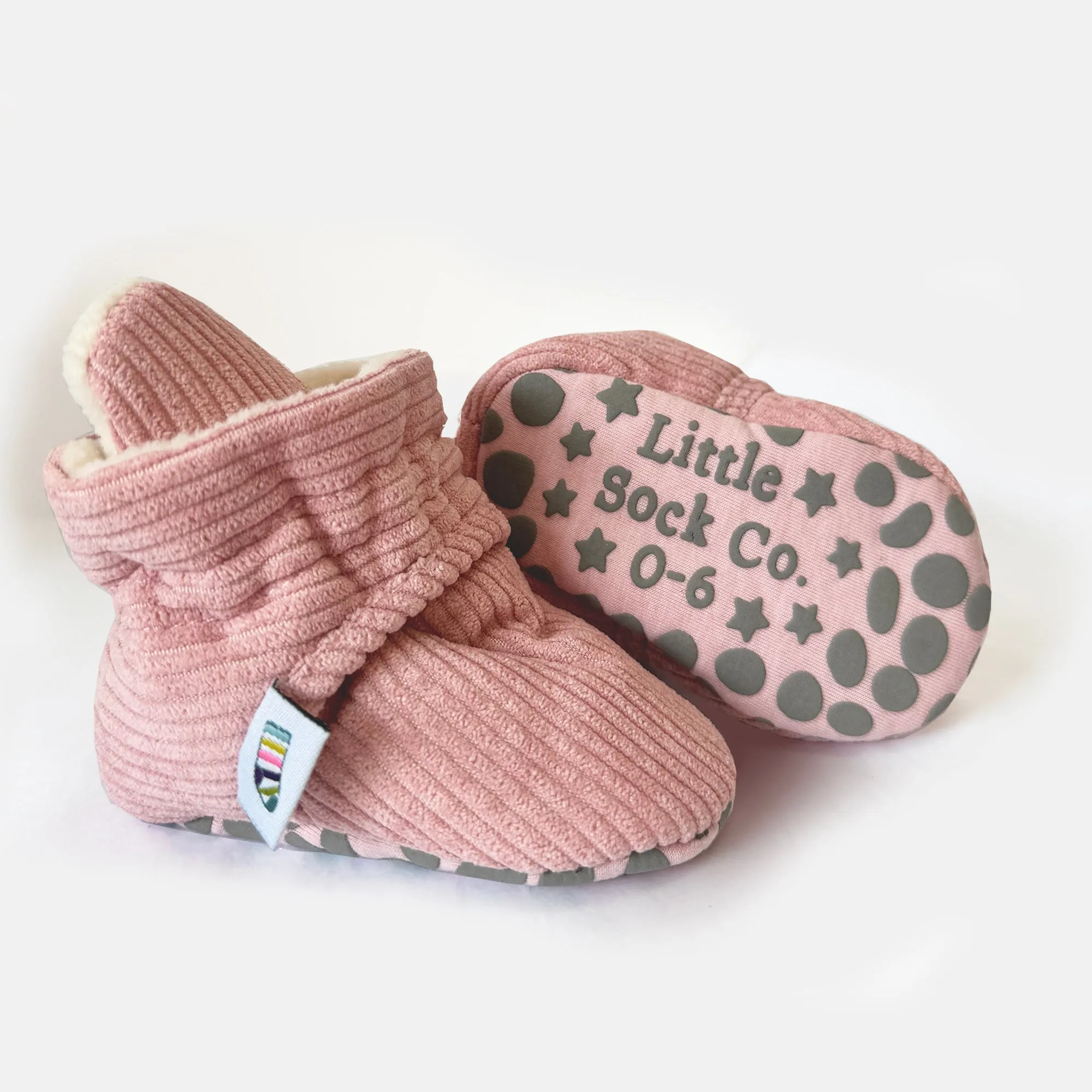 Stay-on, Non-Slip Booties - Perfect pram Slipper or Baby Carrier boot - Rose Corduroy